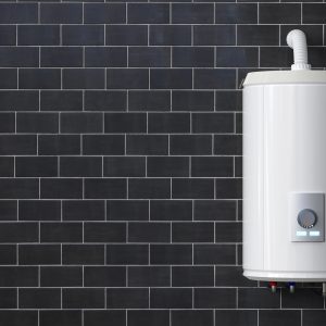 3d rendering boiler or water heater hanging on brick wall with space